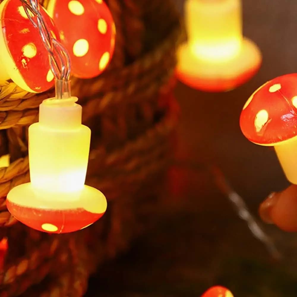 Nuove luci natalizie Lampada a fungo Cortile fai da te Luci a corda a fungo Decorazioni per feste Lampade a corda da giardino per interni ed esterni