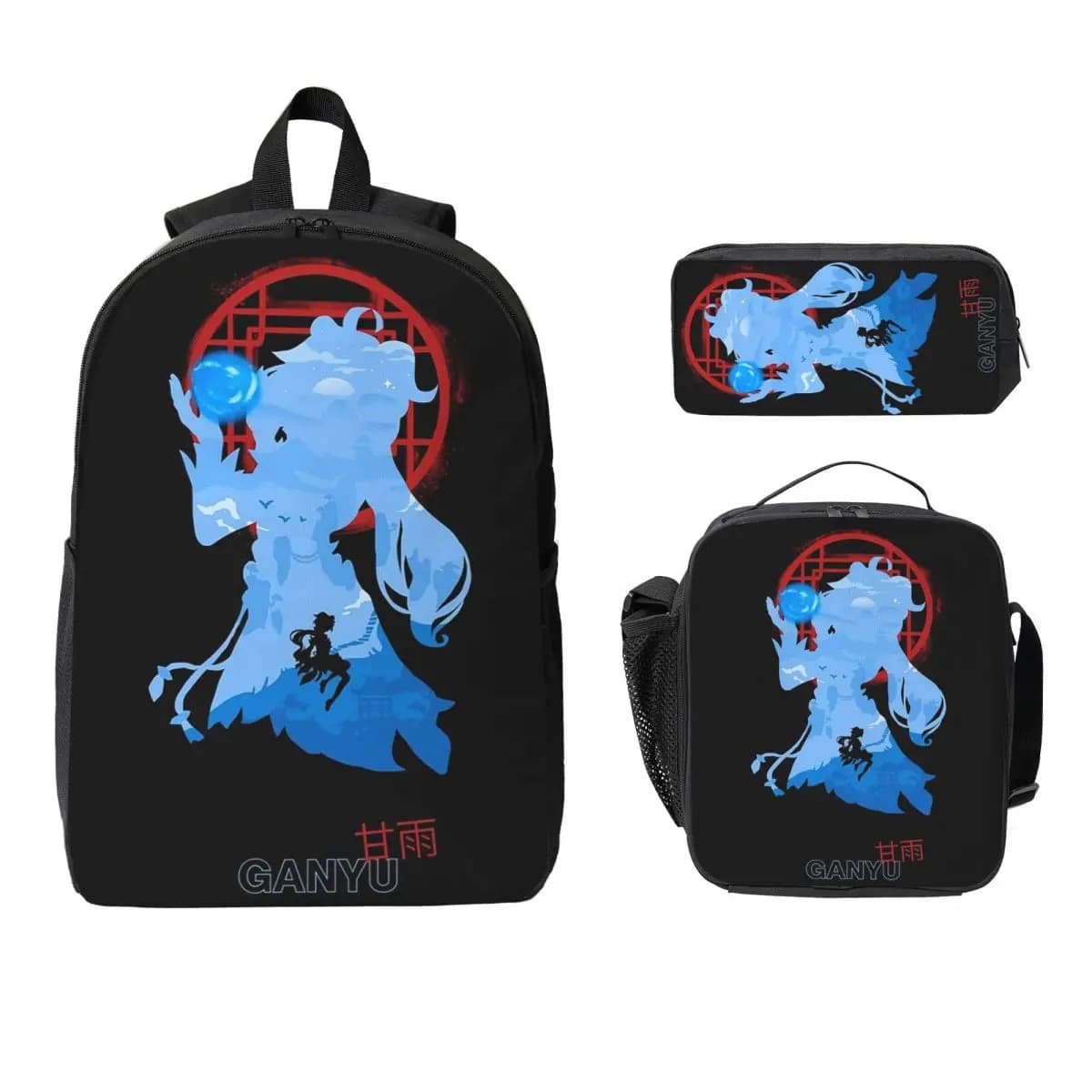 Genshin Impact Ganyu Zaino Studente Ragazzi Ragazze BookBag Borsa da scuola Borse a tracolla per laptop Borsa da pranzo isolata 3ps Astuccio