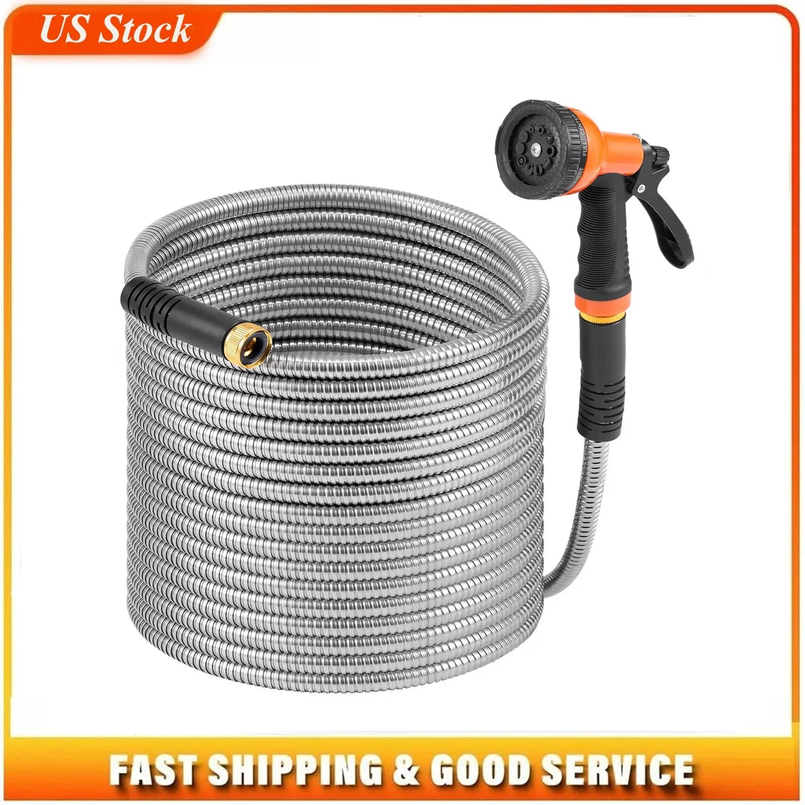 100 ft Metal Garden Hose Rust Proof Stainless Steel Water Hose, Heavy Duty Backyard Hose with 10 Function Nozzle, No-Kink & Flexible Water Pipe, Lightweight Metal Hose for Yard, Outdoor
