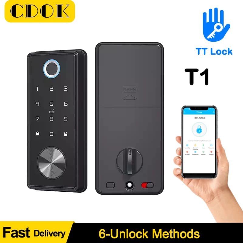CDOK T1 serratura per impronte digitali TT Lock APP Bluetooth catenaccio serratura Smart Card elettronico per sicurezza da infilare Smart Home