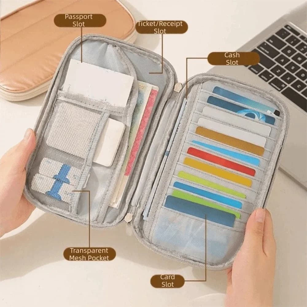 Portable Large Capacity Multi-layer Passport Bag Waterproof Safe Credit Card Holder with Handle Ticket Organizer for Home