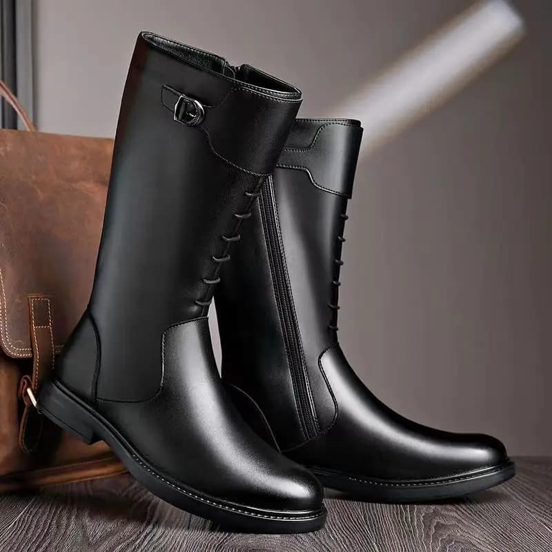 men luxury fashion high motorcycle boots black trendy original leather shoes autumn winter riding boot cool long knight botas
