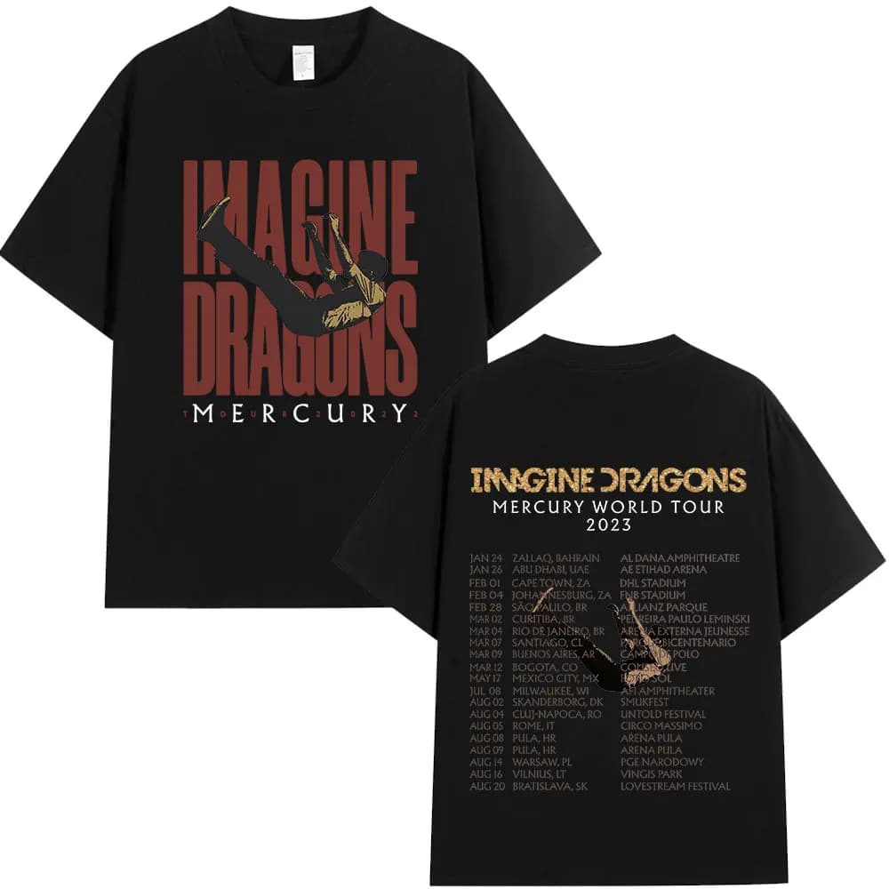 Maglietta del Concerto Imagine Dragons Mercury Tour 2022, T-Shirt Hip Hop Rock Band, Abbigliamento Unisex in Cotone, Magliette Larghe a Maniche Corte