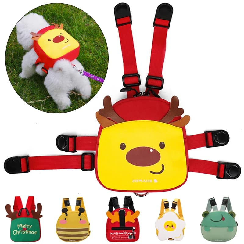 Animals Print Puppy Dog Self zaino con imbracatura multifunzionale Pet Snack Bags per cani gatti natale mascotas accessori