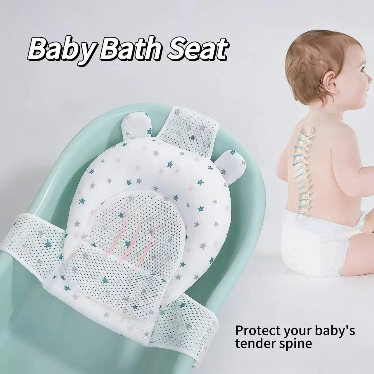 1 pezzo, tappetino da bagno per neonati in rete traspirante a forma di stella, cuscino a tre punti, cuscino per sedile da bagno regolabile e antiscivolo, design ergonomico, comodo per i genitori per fare il bagno ai neonati