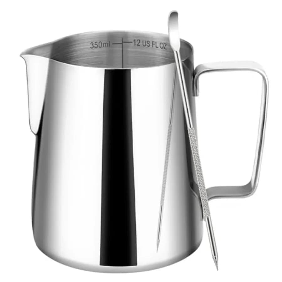 Milk Frothing Pitcher, Milk Frother Cup with Clear Scale, 304 Stainless Steel Cappuccino Espresso Machine Accessories for Baris