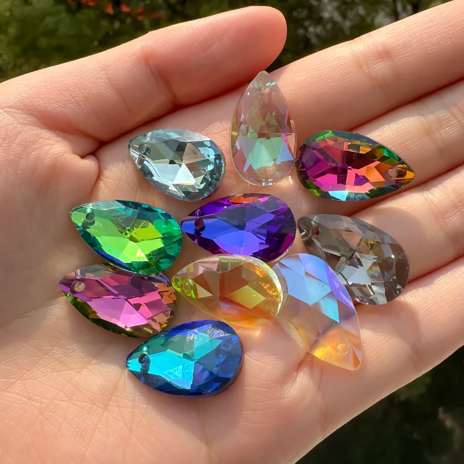 8 pendenti con ciondoli a forma di goccia d'acqua in vetro a foro singolo da 13x22 mm per la creazione di gioielli, collane, braccialetti, accessori artigianali fai da te