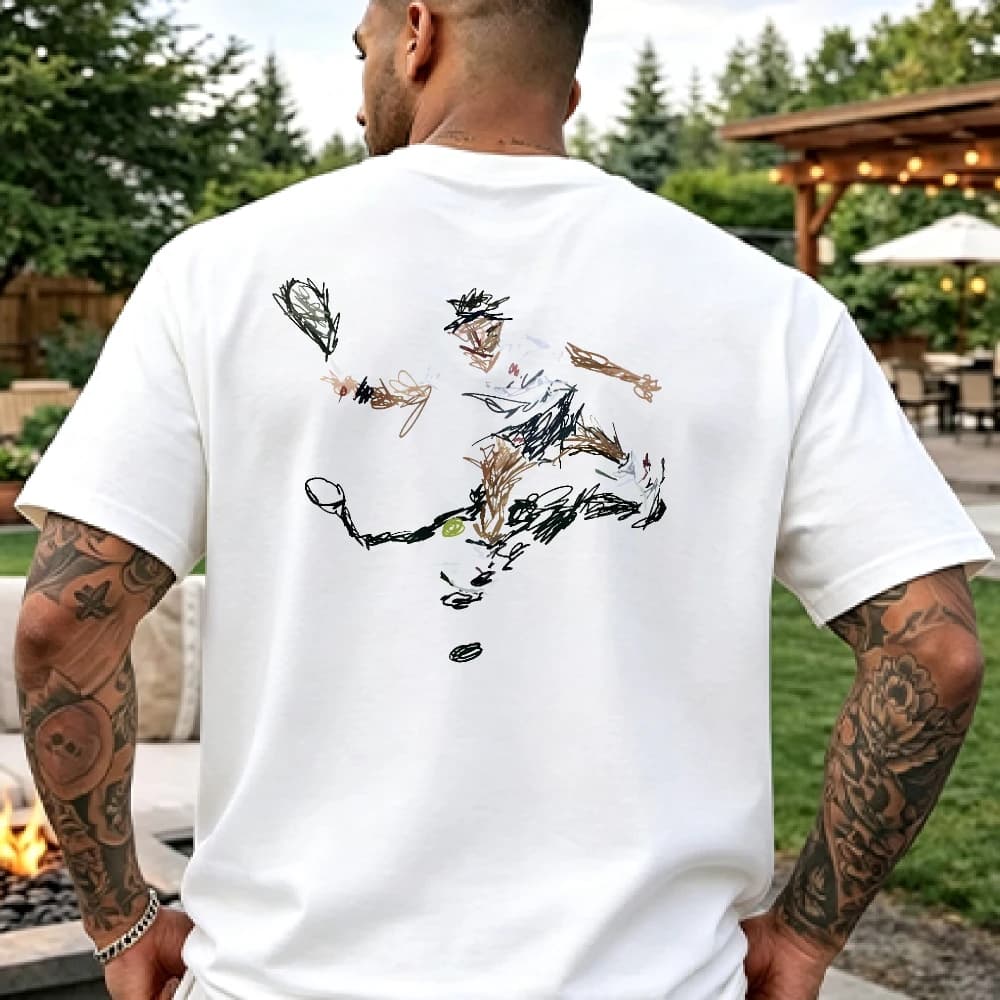 Volleyball T-shirt Abstract Scribble Line Art Crew Neck Short Sleeve Relaxed Fit Shirt Black Brown Green White Casual Streetwear