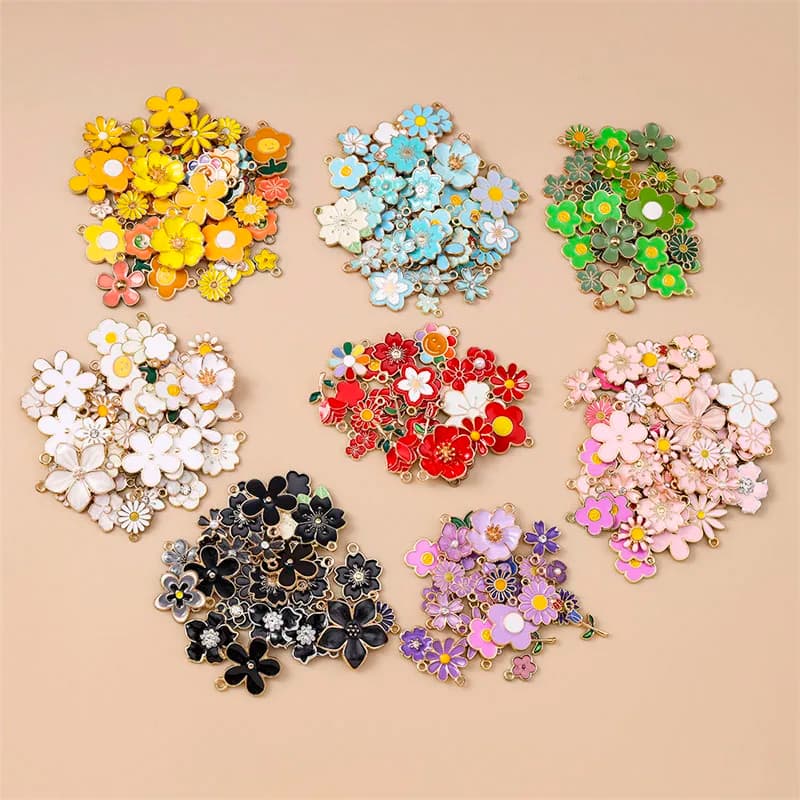 10/20pcs Mix Colorful Random Enamel Flower Charms Pendants for Jewelry Making Drop Earrings Necklaces Bracelets DIY Crafts Gifts
