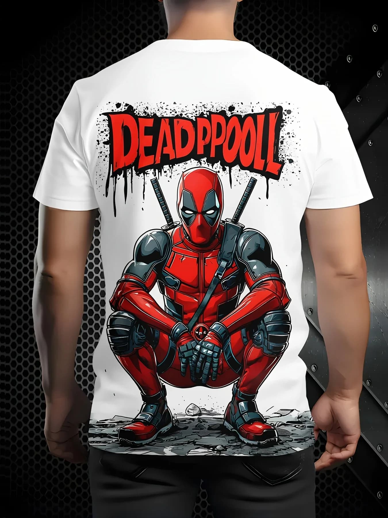 T-shirt grafica Marvel Deadpool con stampa 3D da uomo, modello supereroe