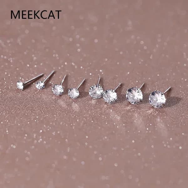 Orecchini a lobo in argento sterling 925 con zirconi rotondi per donna, gioielli classici raffinati, accessori minimalisti per piercing all'orecchio