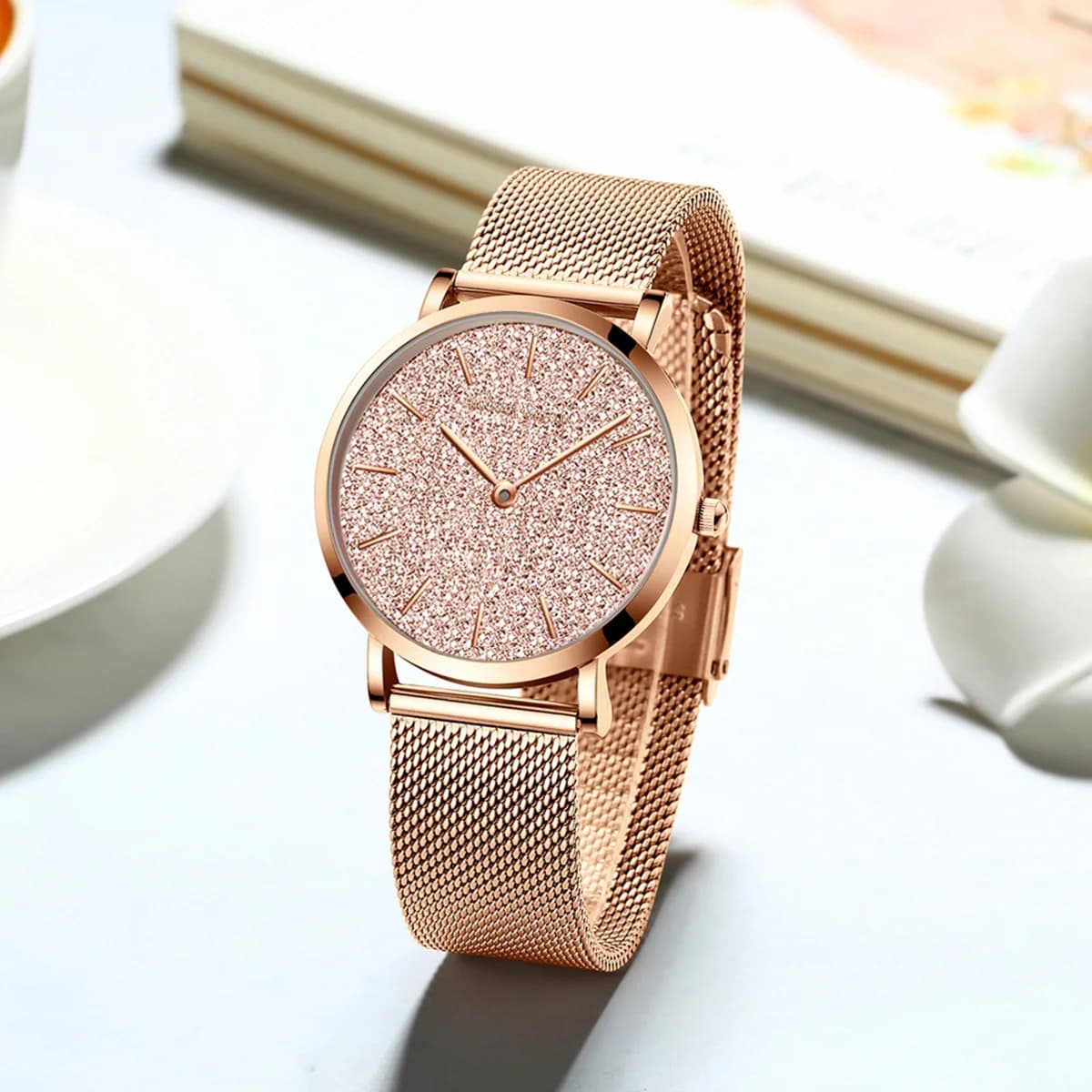 Orologio da donna di lusso Hannah Martin con movimento al quarzo originale giapponese cinturino in maglia di acciaio inossidabile orologio da polso in oro rosa da 36 mm