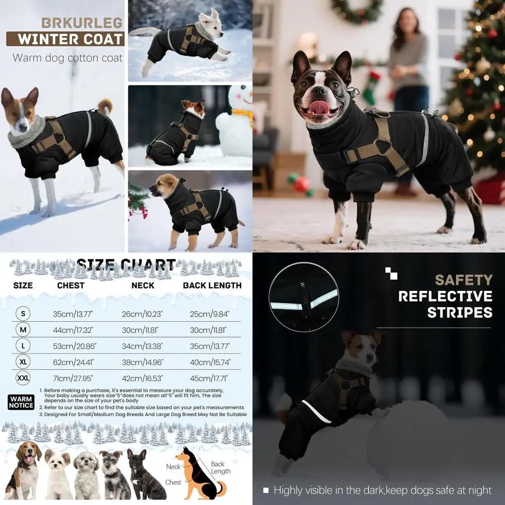 Giacca invernale riflettente impermeabile per cani con imbracatura, tutina calda per cani di piccola taglia, taglia XL