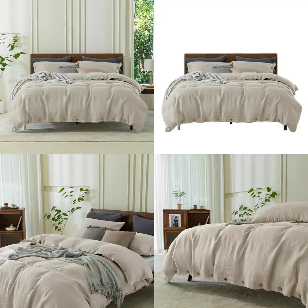 Set copripiumino Queen Size 100% lino, 90x90 pollici, 3 pezzi (1 piumino + 2 federe), traspirante per tutte le stagioni, ideale per Ho