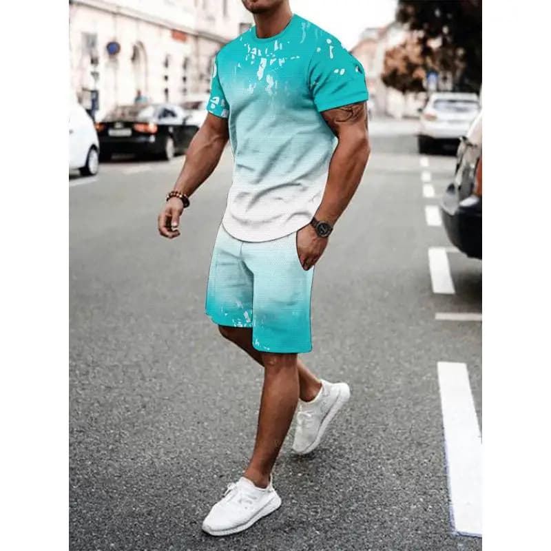 Beach Tshirt Set Casual Sportswear Seven Sleeve Length Four Seasons Universal No Brand Registered Trademark Men's Set
