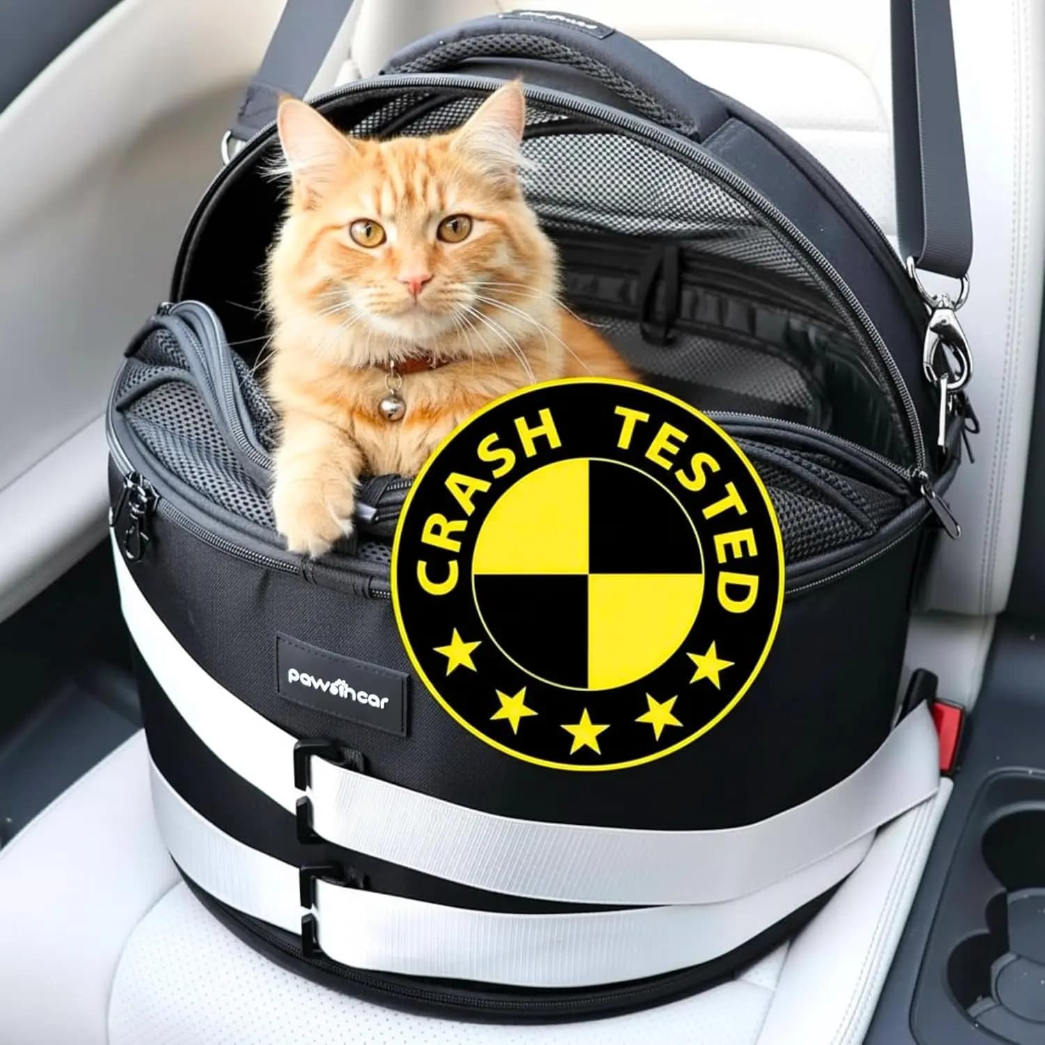 Seggiolino Auto 3-in-1 per Animali Domestici, Testato contro gli urti, con Letto Chiuso e Trasportino con Accesso dall'Alto per Viaggi Sicuri