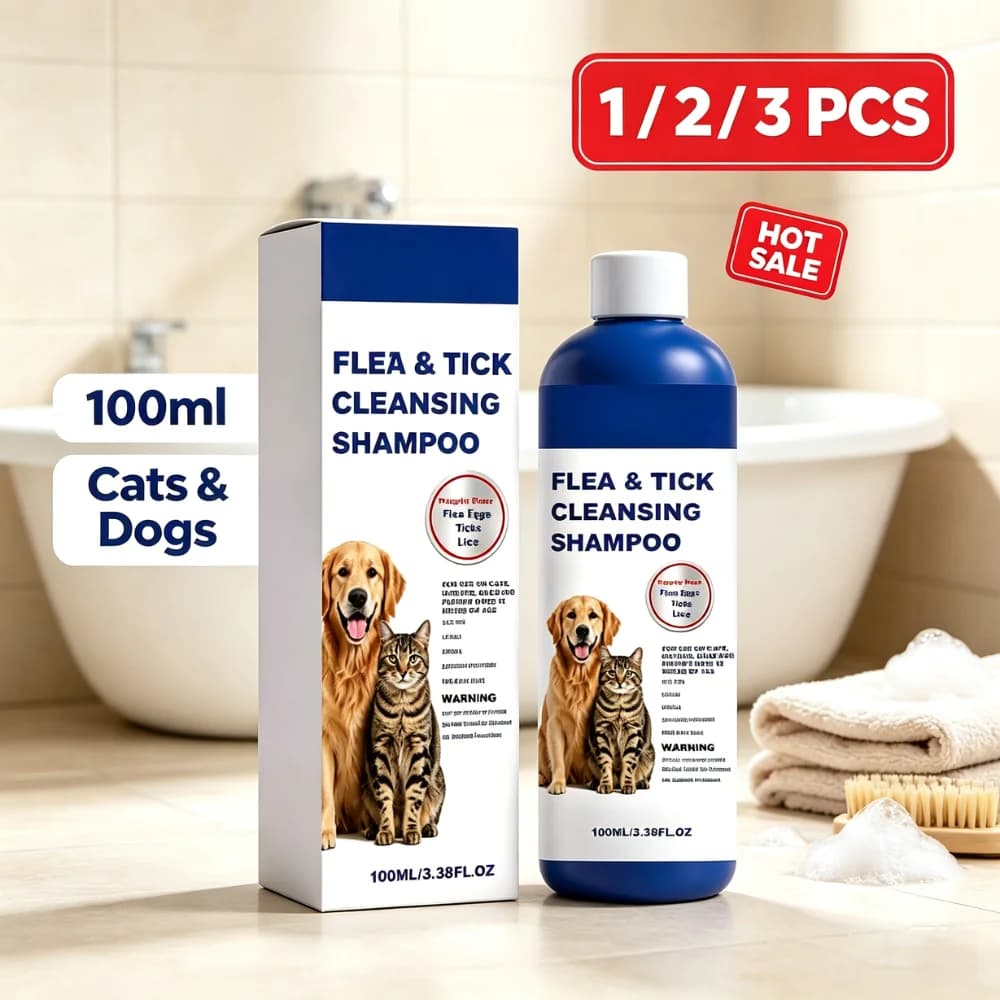 Dog Cat Flea Tick Lice Shampoo 100ml Rich Foam Gentle Aloe Oat Formula Deep Cleansing Odor Control Soft Shiny Coat Care