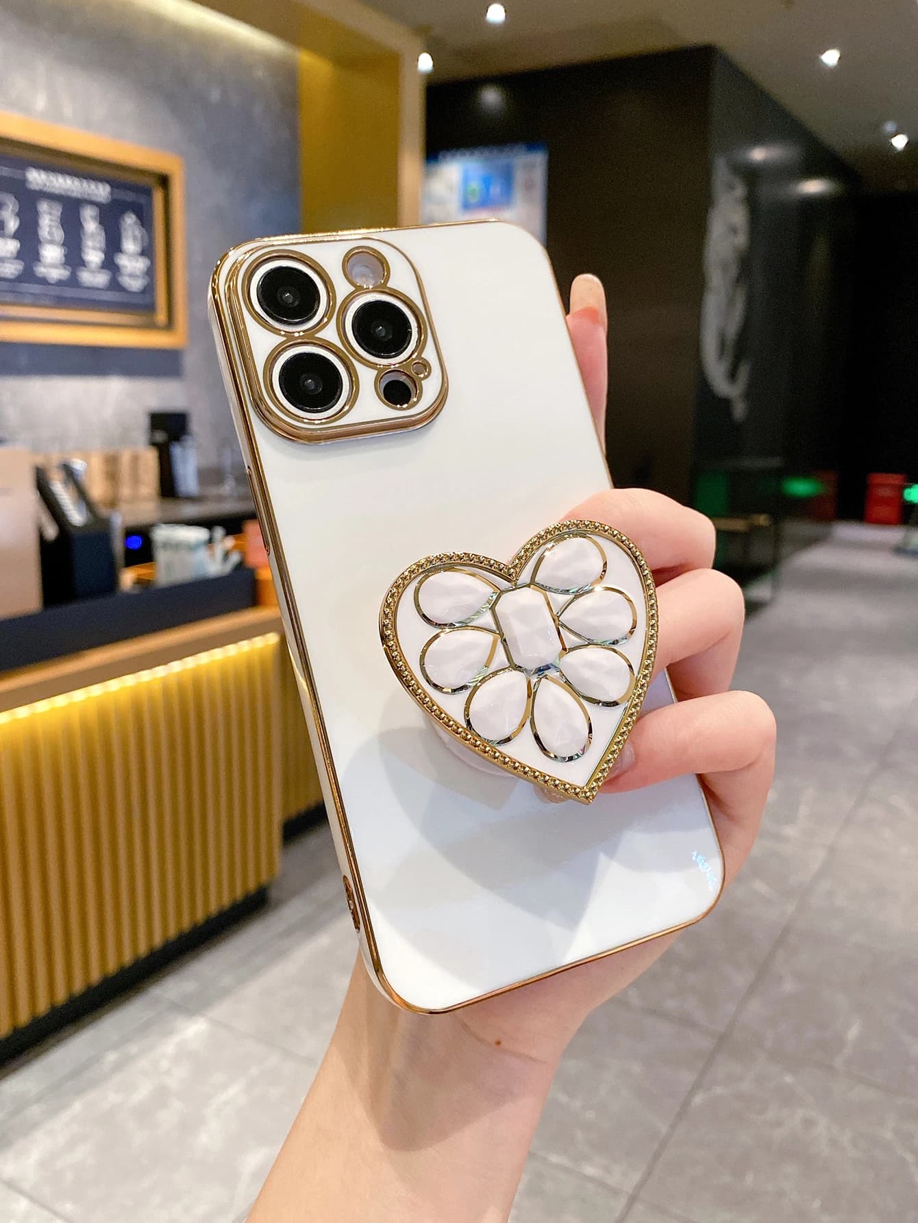 Cassa del telefono del supporto del diamante di amore di placcatura di lusso per iPhone 17 16 15 14 Plus 13 12 Mini 11 Pro Max X XS XR 7 8 SE2 SE3 Cover posteriore