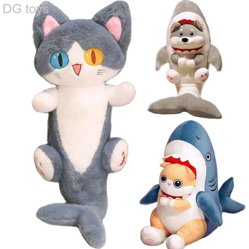 Unico colore diverso occhi cosplay coda di squalo gatto peluche farcito peluche carino balena gatto Shiba Inu cane cuscino da tiro cuscino ragazzo