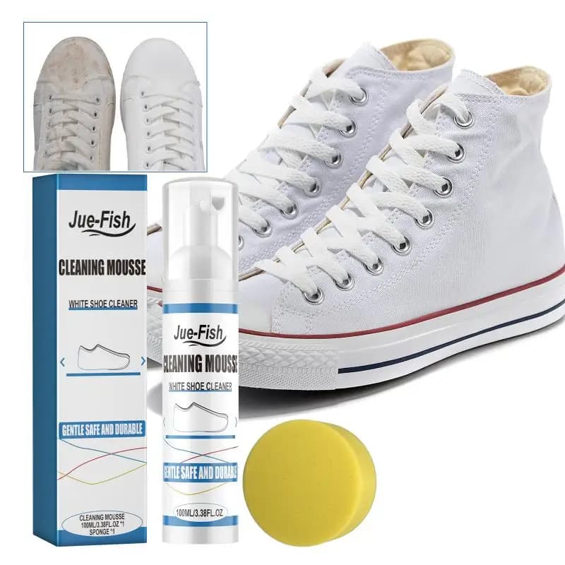 Mousse per Scarpe Bianche 100ml con Spugna, Detergente Delicato e Sicuro per Sneaker, Rimozione Rapida delle Macchie, Lucidante per Scarpe Bianche