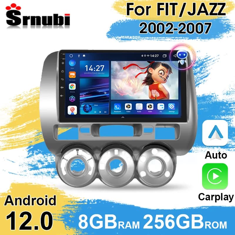 Srnubi 2 Din Android 12 autoradio lettore multimediale per Honda Fit Jazz City 2002 2003 2004 2005 2006 2007 GPS Carplay DVD