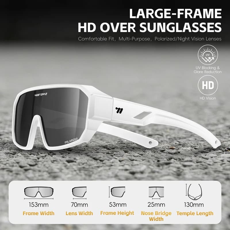 Occhiali da Ciclismo Polarizzati WEST BIKING UV400 Anti-Riflesso, Occhiali da Sole Sportivi per Esterni, Occhiali per Guida Notturna Compatibili con Occhiali da Vista