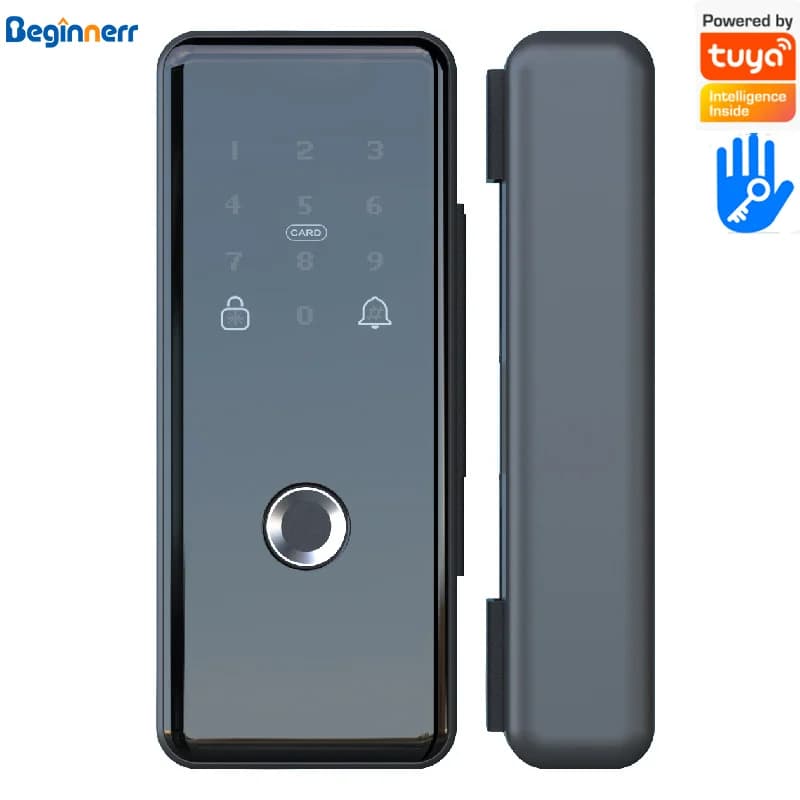 Serratura intelligente per porta in vetro Tuya WiFi TTlock con impronta digitale, password, scheda, chiave, controllo remoto tramite app.