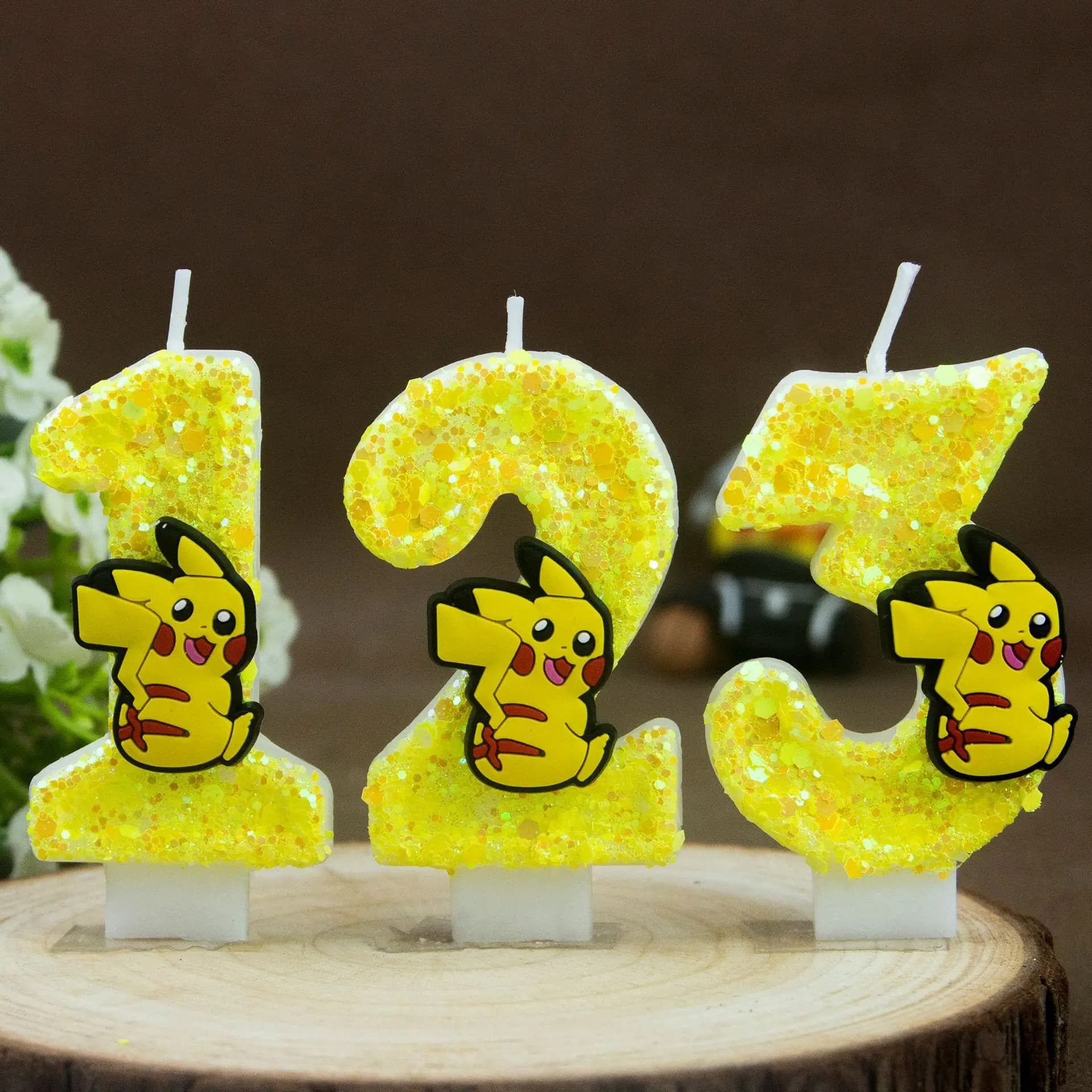 Pikachu yellow birthday candle, cake decoration, digital candle to insert 0-9