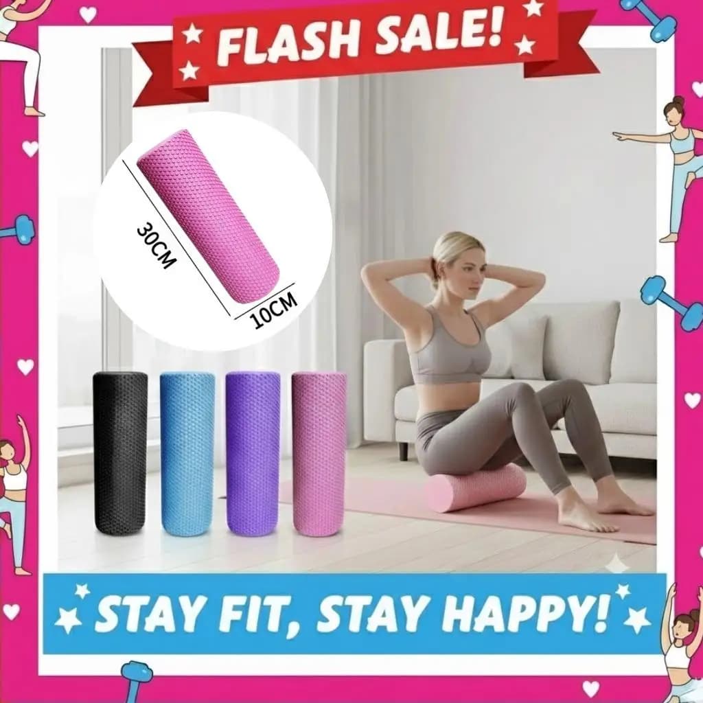 Round hexagonal roller with EVA foam cylinder for yoga, for pilates exercises, improved home workouts, diameter 9.5 cm, length 29.7 cm