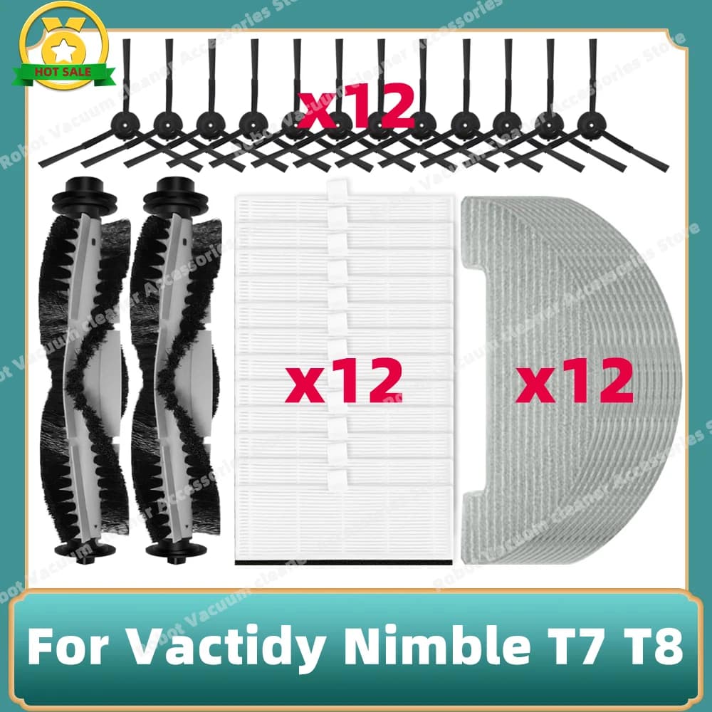 Compatibile per Vactidy Nimble T7 T8 Robot Aspirapolvere Ricambi Accessori di Ricambio Spazzola Principale Laterale Filtro HEPA Panno per la Pulizia.