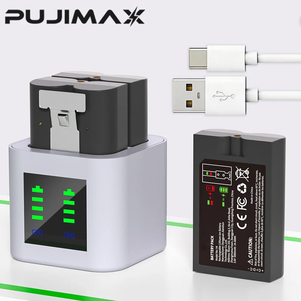 Batteria PUJIMAX 6800mAh V4 per campanello video Ring, caricabatterie agli ioni di litio da 3,65 V compatibile con campanello video Ring 1/2/3/3 Plus