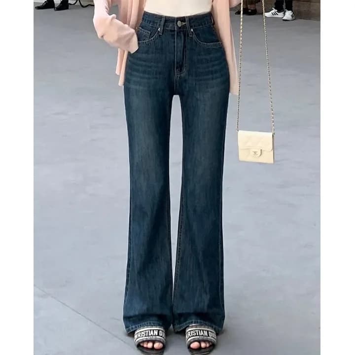High Waist Slim Fit Micro Flared Jeans Versatile Chic Summer 2026 Ladies High Elasticity Polyester Fiber Long Pants