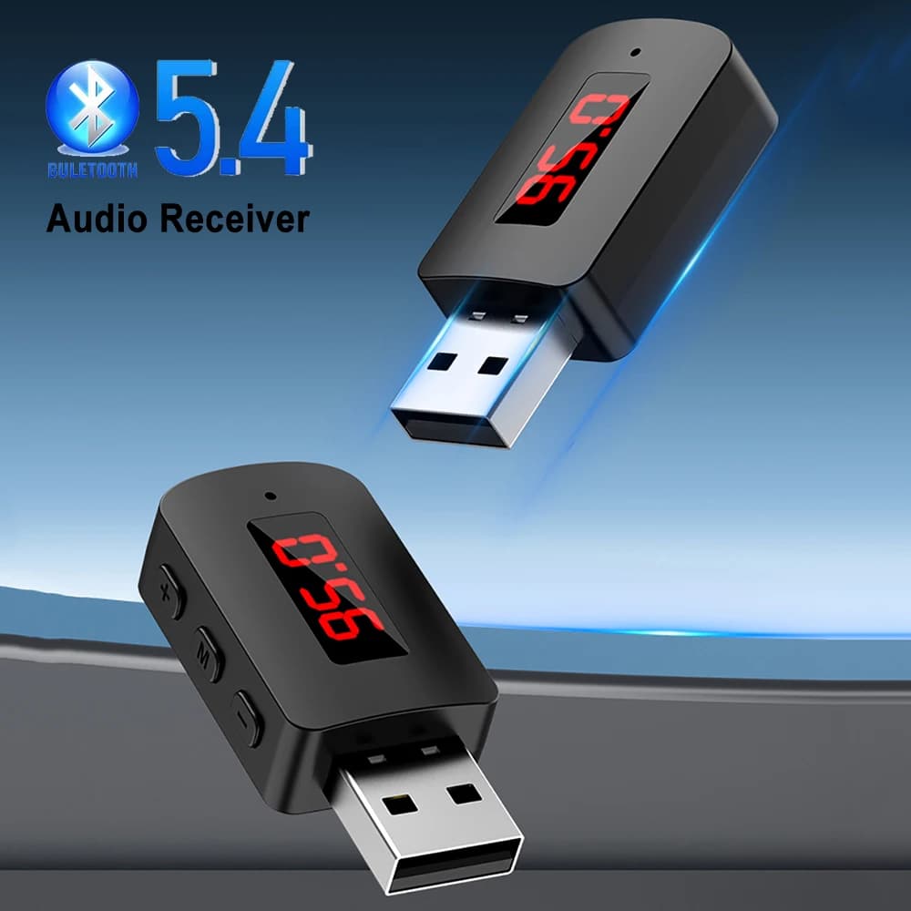 Adattatore USB Bluetooth 5.3 5.4 Dongle USB Ricevitore audio musicale wireless Trasmettitore Chiamata in vivavoce con microfono Display a LED per auto