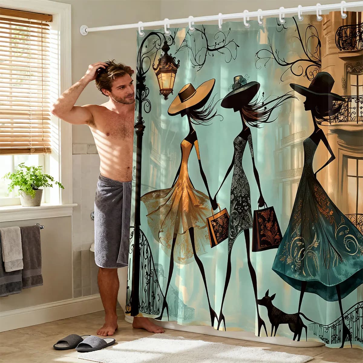 1 tenda da doccia con stampa cartoon, divisorio multi-misura, tenda da bagno per la privacy, decorazione domestica alla moda