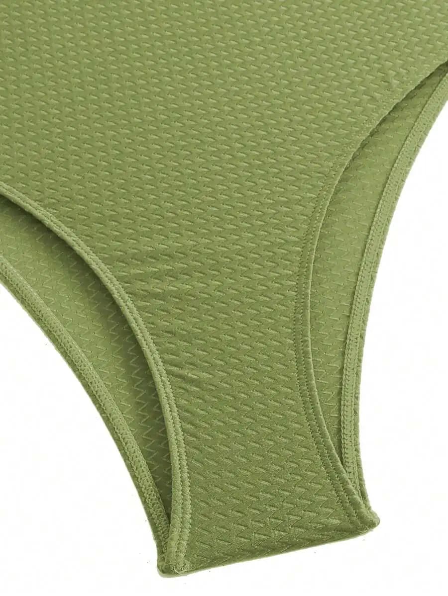 Costume da bagno intero da donna con scollo a U, testurizzato, con cut-out e schiena scoperta, verde salvia