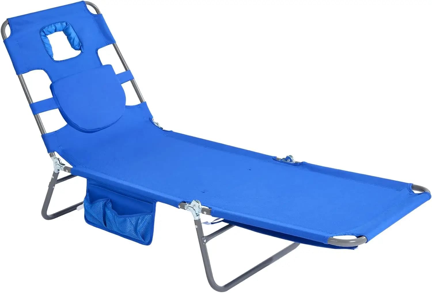Sedia da Spiaggia Pieghevole Portatile con Cinghie da Zaino, Reclinabile Completamente per Prendere il Sole, Lettino da Campeggio per Picnic all'Aperto