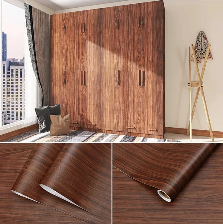 Vinyl Waterproof Wood Grain Wallpapers Self-adhesive Stickers For Kitchen Ambry Furniture Wardrobe Table Wall Papers Home Decor