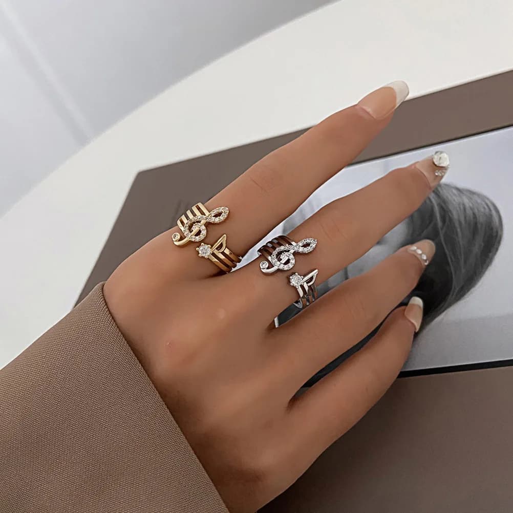 Anello con nota musicale con apertura regolabile, strass, gioielli di moda da donna, regalo per l'amante di compleanno di San Valentino, accessorio decorativo