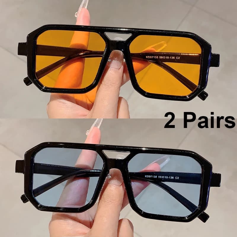 2 pairs of vintage men's sunglasses retro double deck shaded outdoor women casual decorations for vacation sunglasses