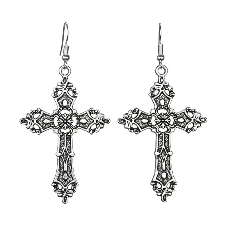 Vintage Baroque Hollow Cross Drop Dangle Earrings for Women Charm Personality Exaggerate Goth Party Jewelry Accessories Gift