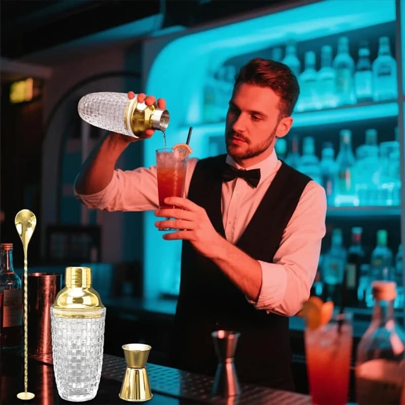 ABMI-Shaker per cocktail Shaker da 400 ml Shaker per cocktail in acciaio inossidabile per cocktail, mixer, cucchiaio, 3 pezzi,
