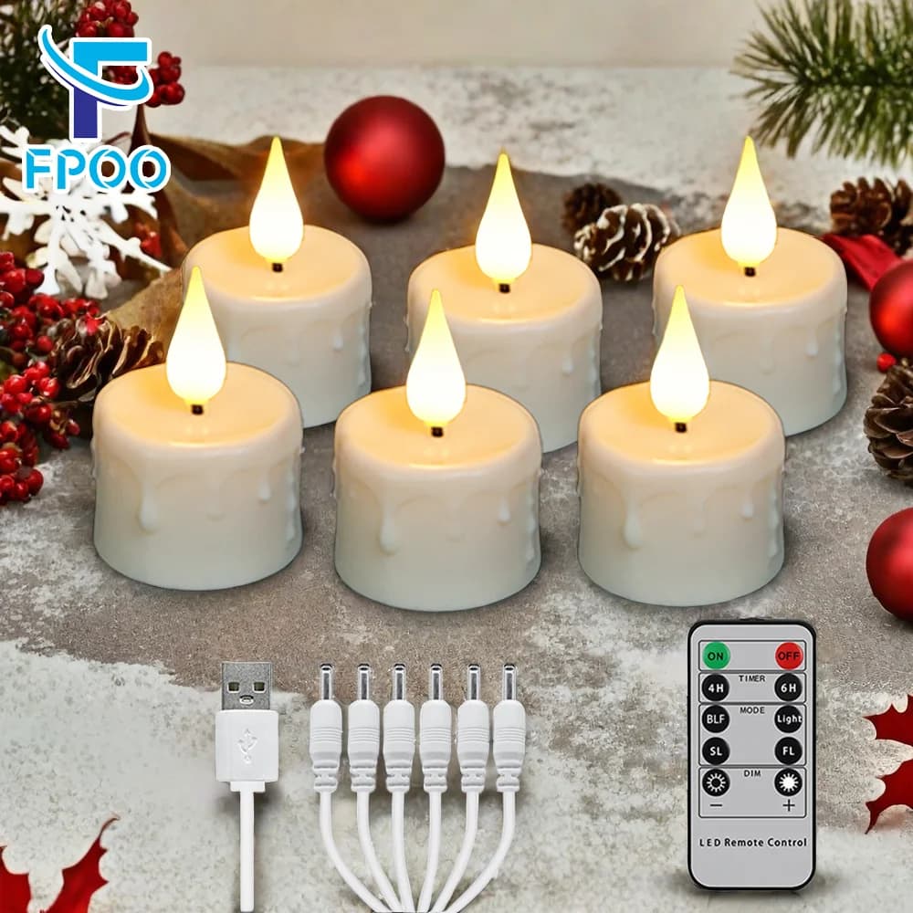 Candele ricaricabili da 6 pezzi con Timer USB candela a LED a distanza fiamme tremolanti san valentino compleanno decorazione della casa Tealights