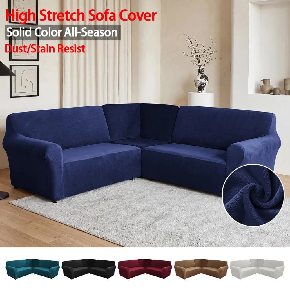 Velvet L Shape Corner Sofa Cover Thick Elastic 5/7Seater Full-wrap Couch Covers for Sectional Sofa Set LShape Sofa Slipcovers