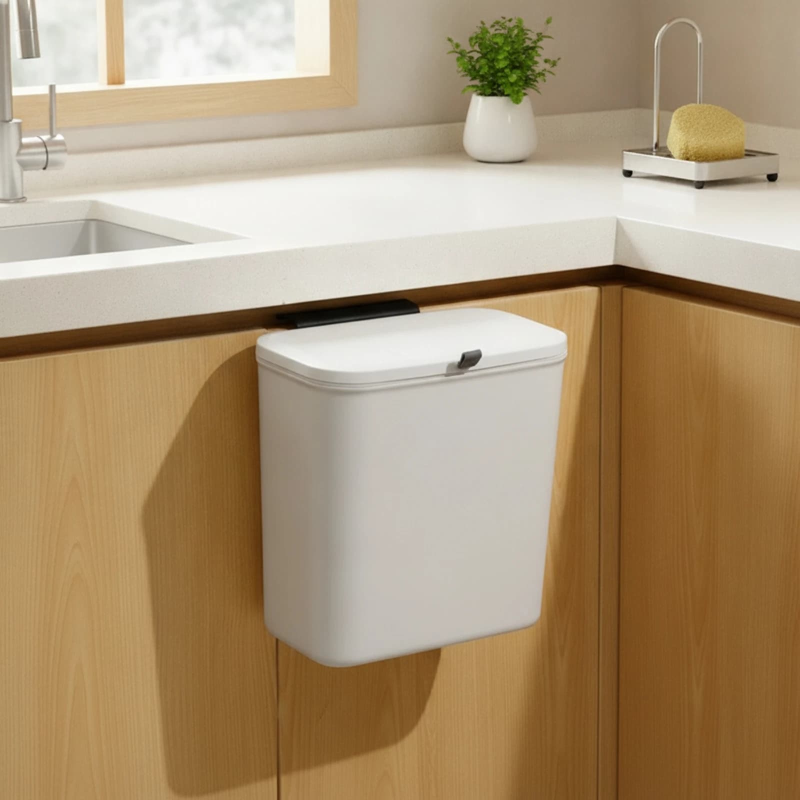Wall Mounted Trash Bin Space-Saving Hanging Trash Can Wall-Mounted Garbage Can Compact Hanging Waste Basket Lidded