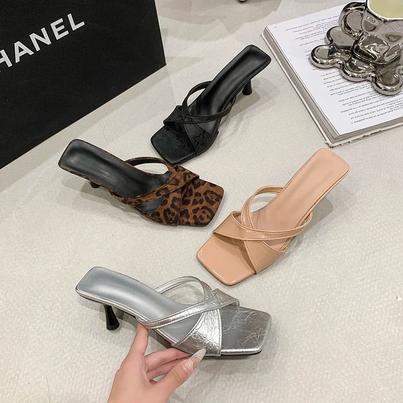 Summer Fashion Women's Open-Toe Sandals Thin Heels Cross Strap High Heels Stylish and Versatile Plus-Size Slip-On Shoes 2026