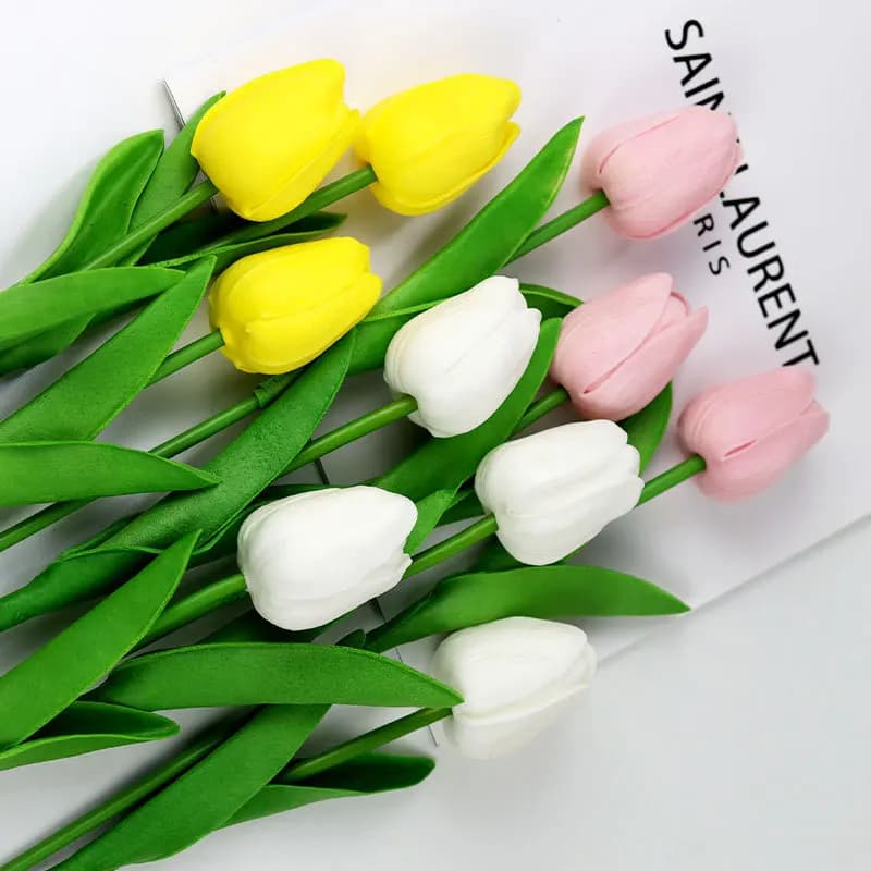 12Pcs PU Mini Tulip 34cm Bundle Simulation Fake Flowers Nordic Style Wedding Home Decoration Prop Artificial Plants Plant