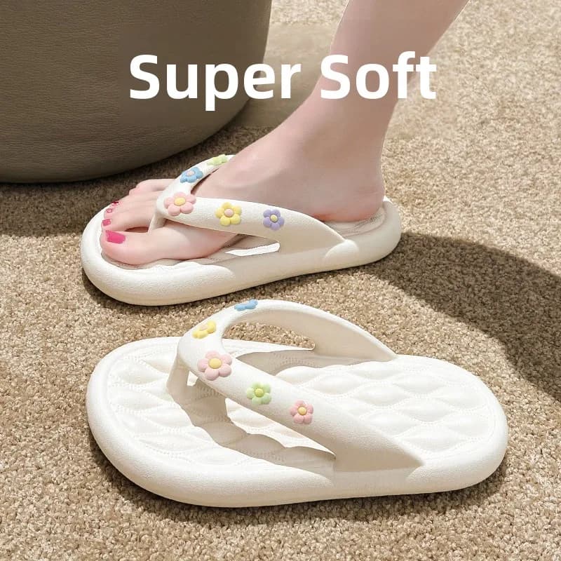 Floral Thong Slippers Women's Summer Outdoor Wear 2025 New Ins Anti-Slip Thick Bottom Beach Sandals Interlocking Footwear