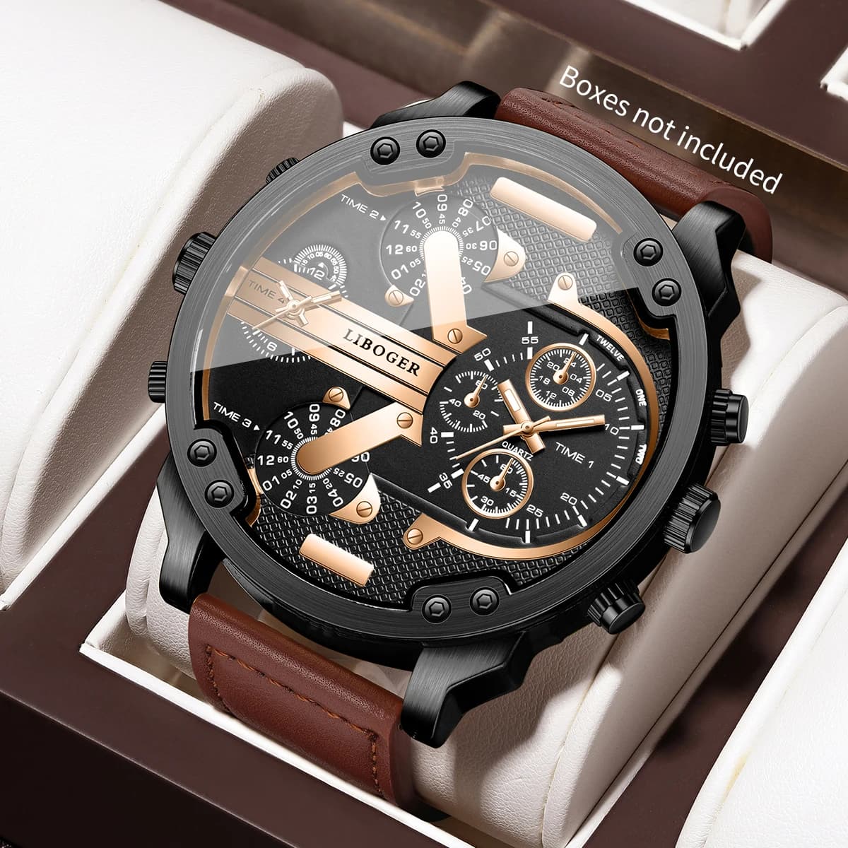 Orologio da uomo oversize alla moda con cinturino in pelle, orologio da polso al quarzo da uomo, sportivo, casual, orologio da uomo (senza scatola)