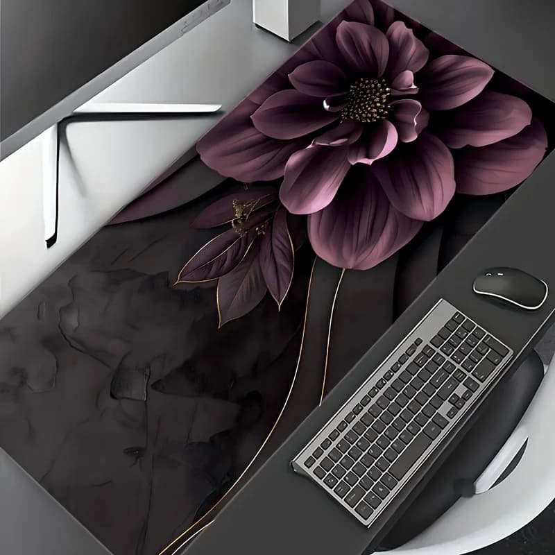 Tappetino per Mouse da Gaming Floreale Viola Scuro, Resistente e Antiscivolo in Gomma per Ufficio e Computer