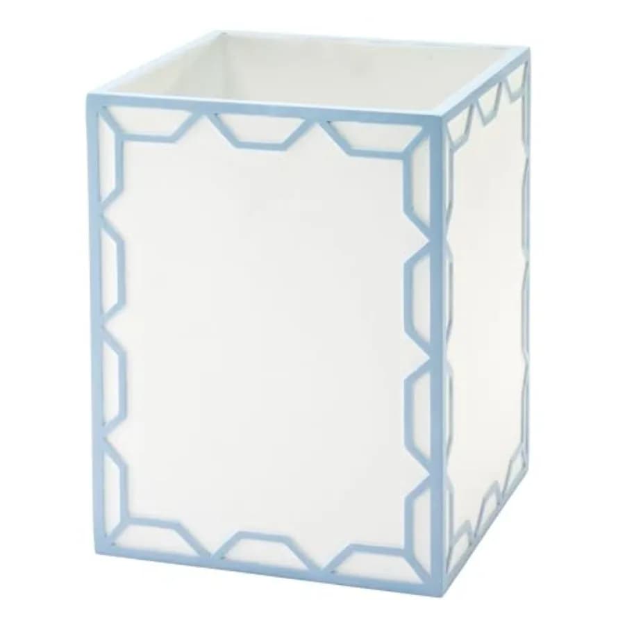 Cestino per Rifiuti per Bagno, Camera da Letto, Cucina o Ufficio, in Resina Sabbiosa Dipinta a Mano con Design a Traliccio Blu, Decorazione Geometrica per la Casa